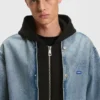 Denim bomber jacket with jersey layer