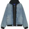 Denim bomber jacket with jersey layer