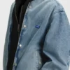 Denim bomber jacket with jersey layer