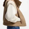 Detachable-sleeve jacket in faux shearling
