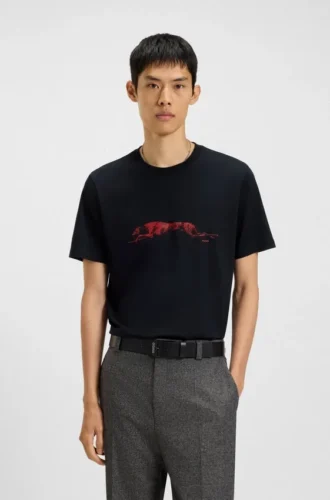 Dog-artwork T-shirt in cotton jersey