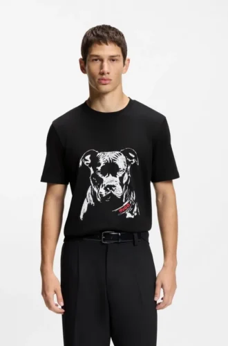 Dog-artwork T-shirt in cotton jersey