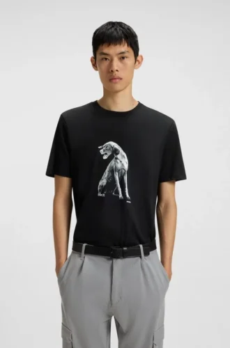 Dog-artwork T-shirt in cotton jersey
