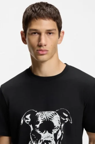 Dog-artwork T-shirt in cotton jersey