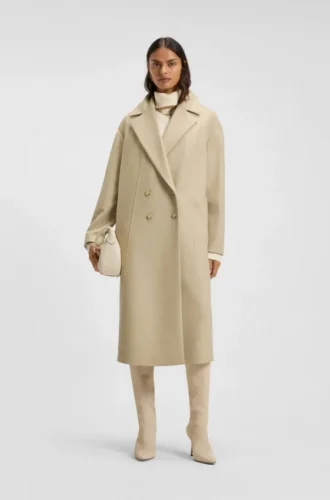 Double-breasted coat in virgin wool and cashmere