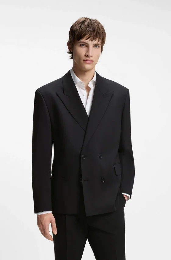 Double-breasted suit jacket in wool-blend twill Double-breasted suit jacket in wool-blend twill
