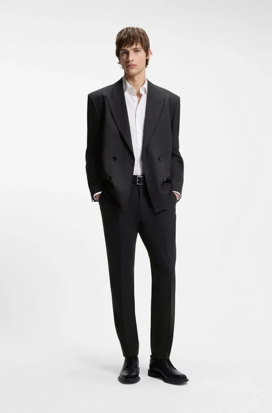 Double-breasted suit jacket in wool-blend twill Double-breasted suit jacket in wool-blend twill