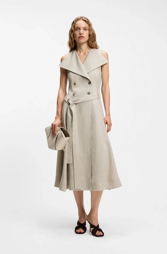 Double-breasted wrap dress in a herringbone linen blend Double-breasted wrap dress in a herringbone linen blend