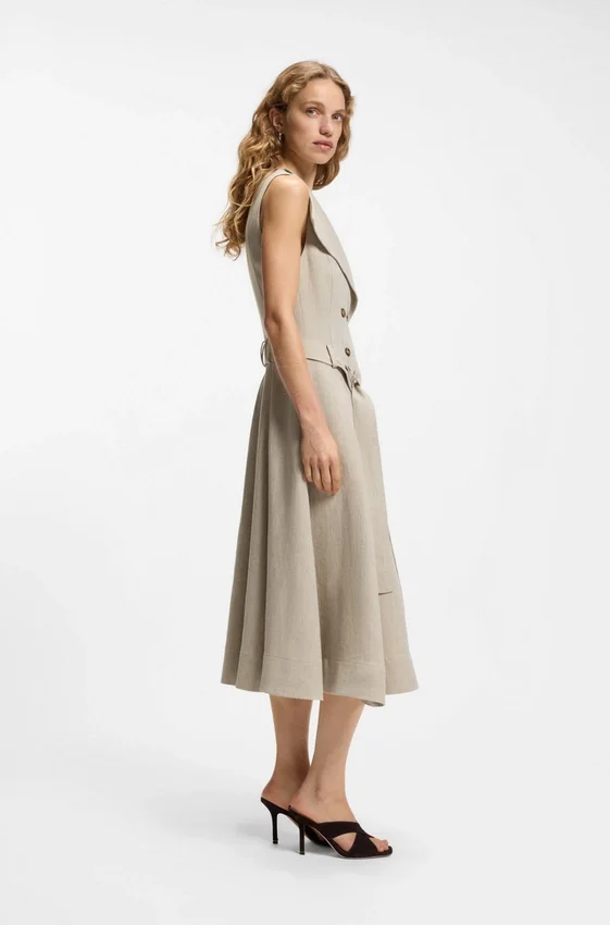 Double-breasted wrap dress in a herringbone linen blend Double-breasted wrap dress in a herringbone linen blend