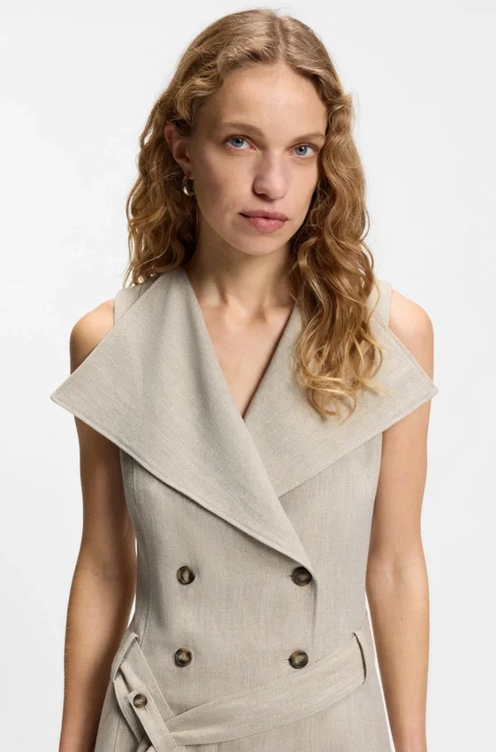 Double-breasted wrap dress in a herringbone linen blend Double-breasted wrap dress in a herringbone linen blend