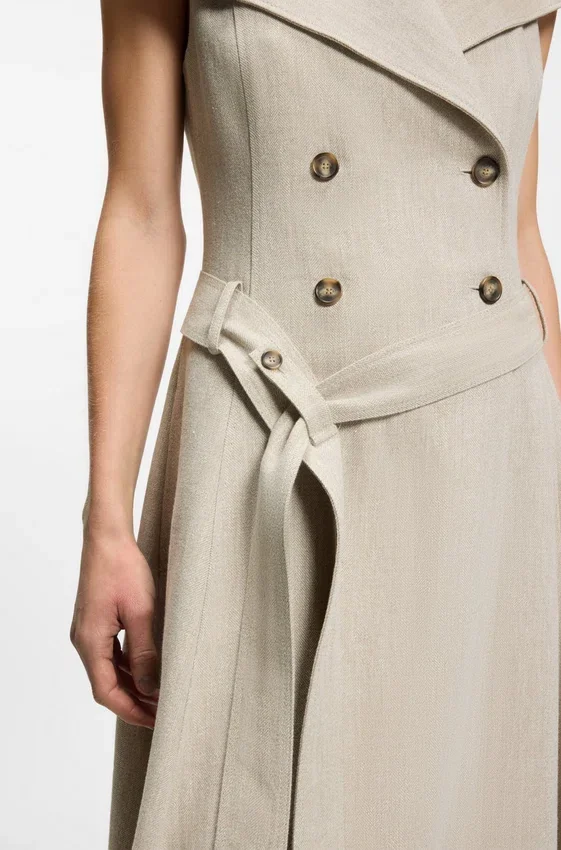 Double-breasted wrap dress in a herringbone linen blend Double-breasted wrap dress in a herringbone linen blend