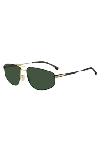Double-bridge sunglasses in black with gold-tone trims