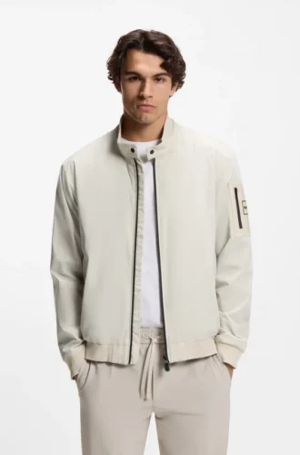 Double-piping blouson jacket with water-repellent finish