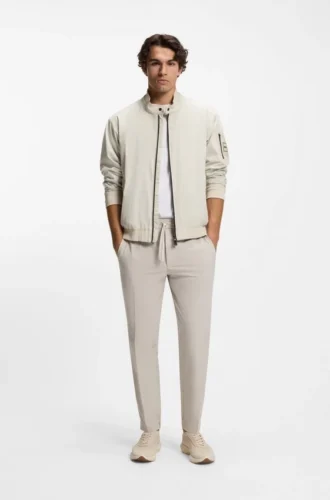 Double-piping blouson jacket with water-repellent finish