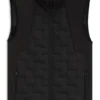 Down-filled gilet with welded-logo pattern