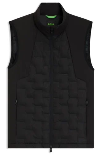 Down-filled gilet with welded-logo pattern