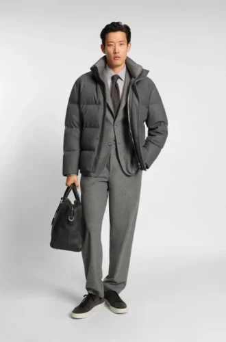 Down-filled jacket in flannel