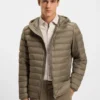 Down-filled jacket with water-repellent finish