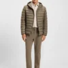 Down-filled jacket with water-repellent finish