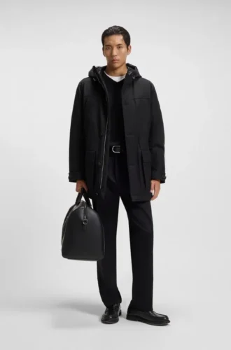 Down-filled jacket with water-repellent finish