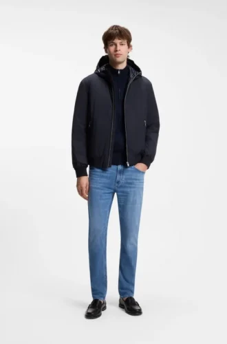 Down-filled jacket with water-repellent finish