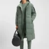 Down-filled long jacket with water-repellent finish