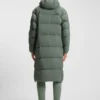 Down-filled long jacket with water-repellent finish