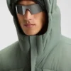 Down-filled long jacket with water-repellent finish