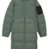Down-filled long jacket with water-repellent finish