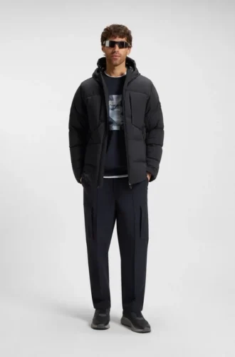 Down-filled parka jacket with water-repellent finish