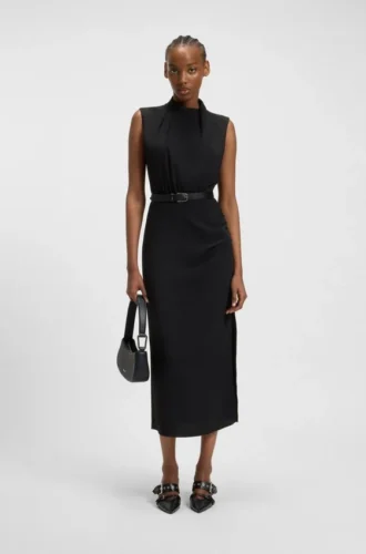 Drape-detail dress with mock neck