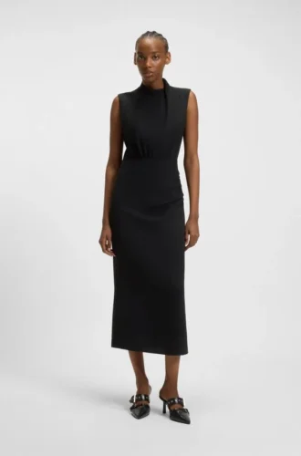 Drape-detail dress with mock neck