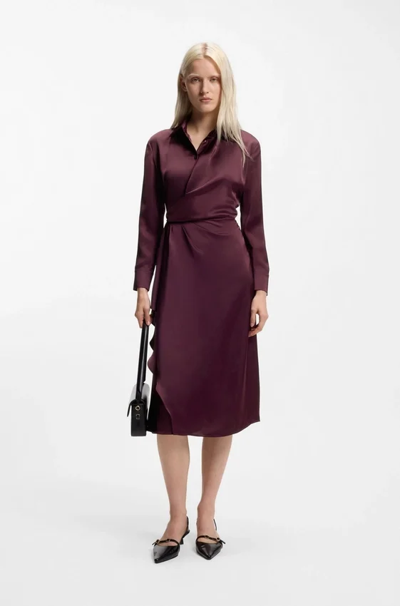 Drape-detail midi dress in satin Drape-detail midi dress in satin