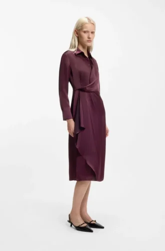 Drape-detail midi dress in satin
