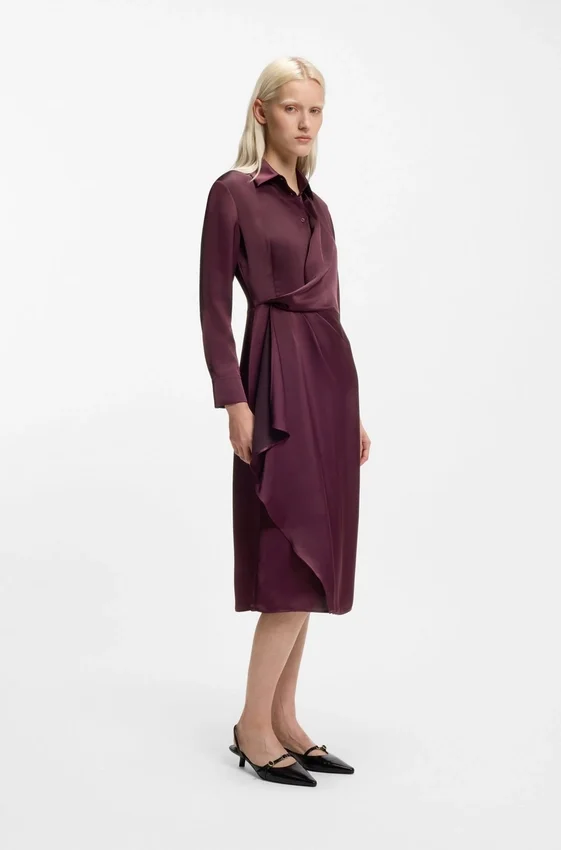 Drape-detail midi dress in satin Drape-detail midi dress in satin