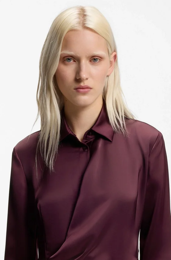 Drape-detail midi dress in satin Drape-detail midi dress in satin