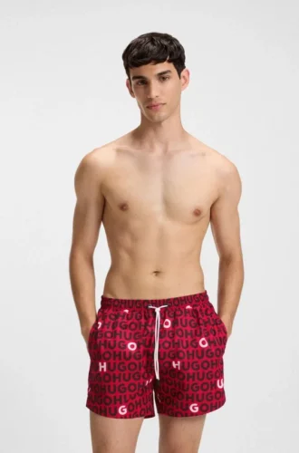 Drawcord swim shorts with logo print