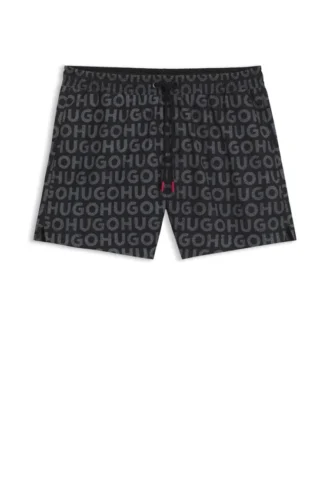 Drawcord swim shorts with logo print
