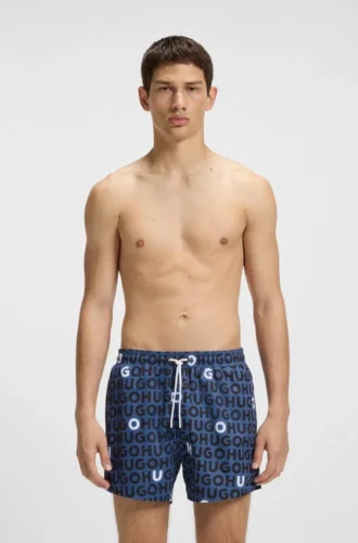Drawcord swim shorts with logo print