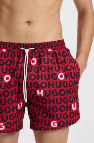 Drawcord swim shorts with logo print