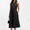 Drawcord-waist dress in cotton poplin