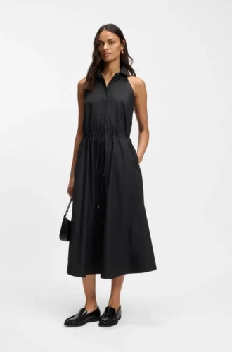 Drawcord-waist dress in cotton poplin