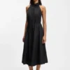 Drawcord-waist dress in cotton poplin