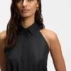 Drawcord-waist dress in cotton poplin