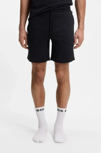 Drawstring pajama shorts in cotton with printed branding