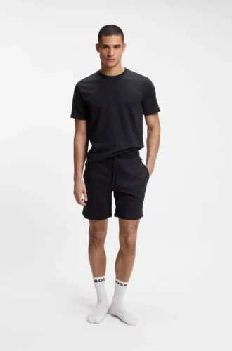 Drawstring pajama shorts in cotton with printed branding
