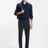 Easy-iron modern-fit trousers in cotton-blend twill