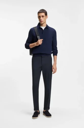 Easy-iron modern-fit trousers in cotton-blend twill