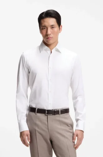 Easy-iron regular-fit shirt in stretch-cotton dobby
