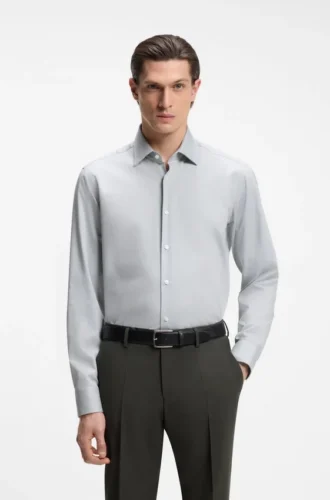 Easy-iron regular-fit shirt in stretch-cotton dobby